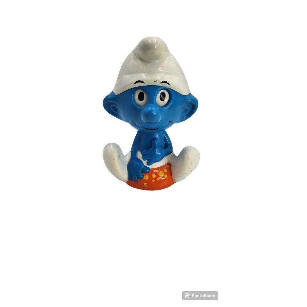 Vintage SMURF Toys Peyo Hard Plastic Pull String Talking Toy 1983 Hong Kong